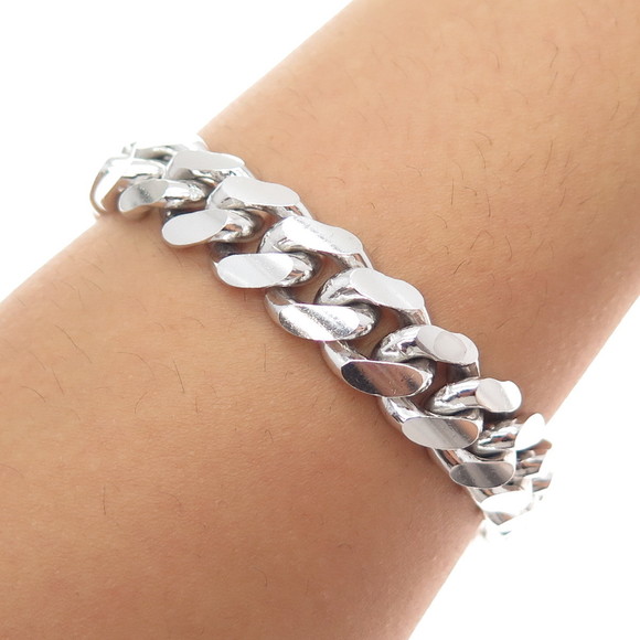 925 Sterling Silver Vintage Italy Cuban Link Heavy 73.4g Bracelet 8.5